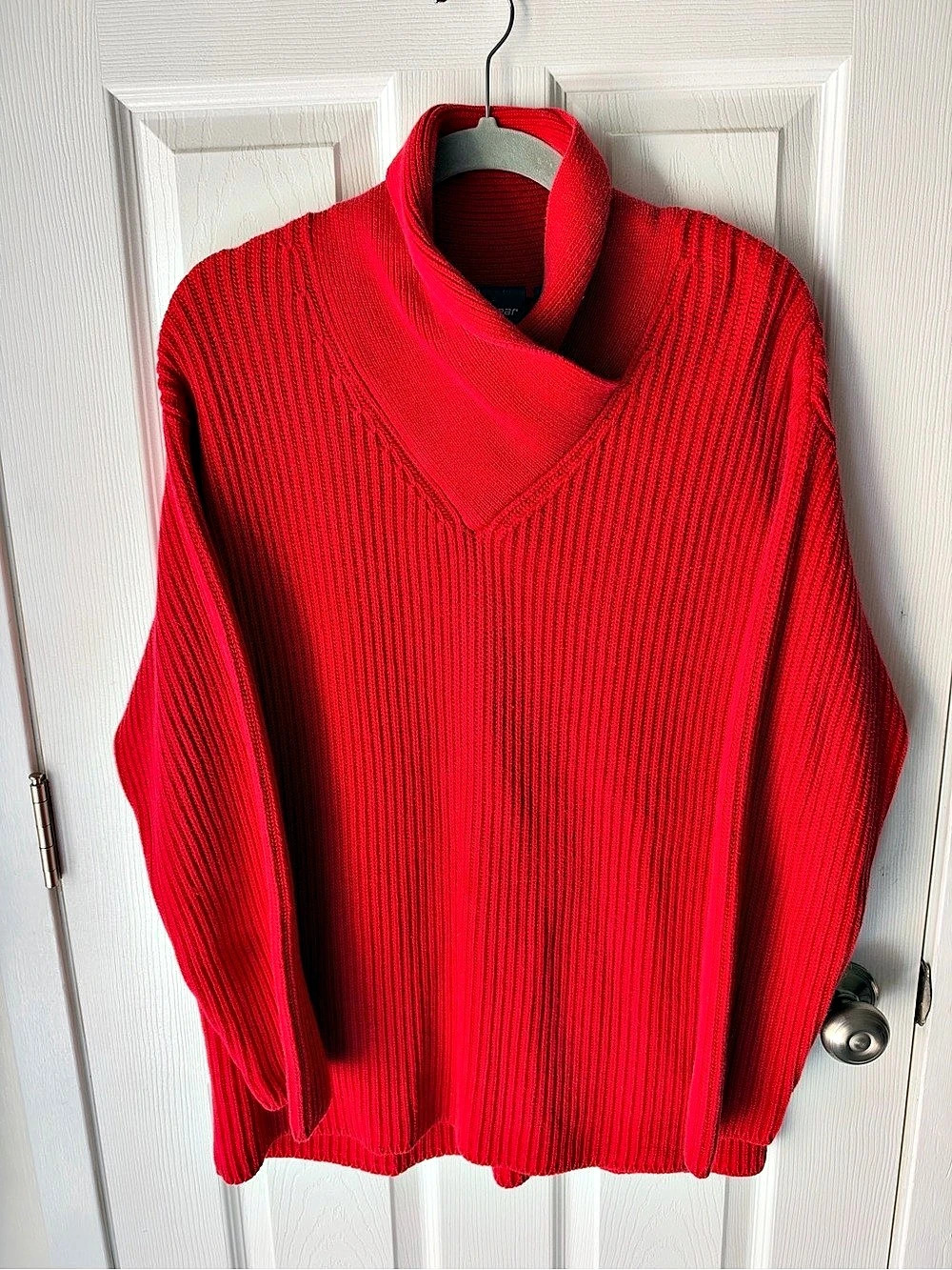 Liz wear Vintage 80s 90s Red Ribbed Cowl Neck Sweater 100% Cotton